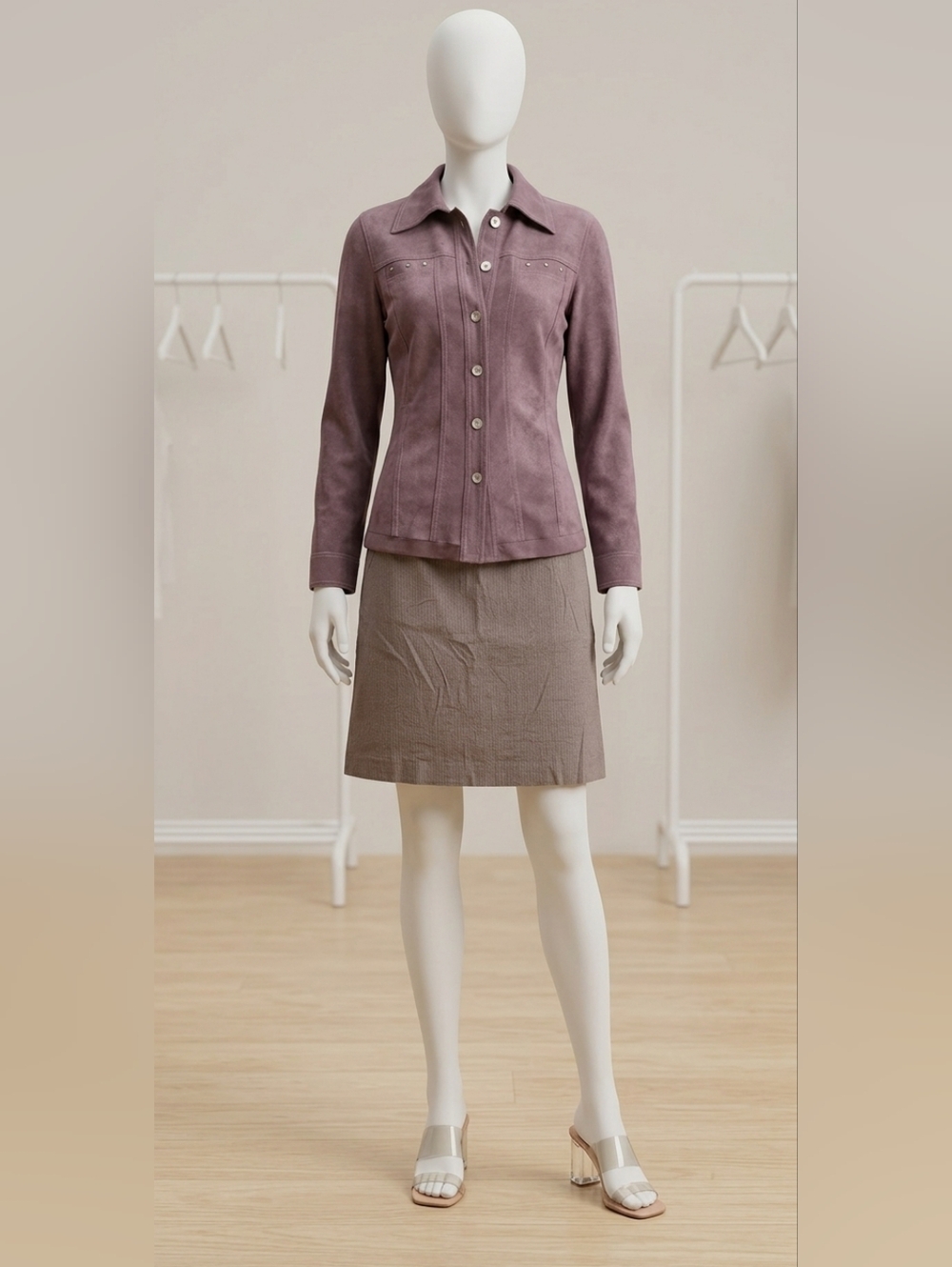 Proportion Petite by Conrad C Women's Suede Button-Up Jacket-Petite-Dusty Brown